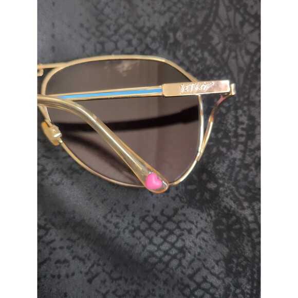 Betsey Johnson Designer Aviator Sunglasses Blue/Gold Logo Frame - Picture 6 of 9